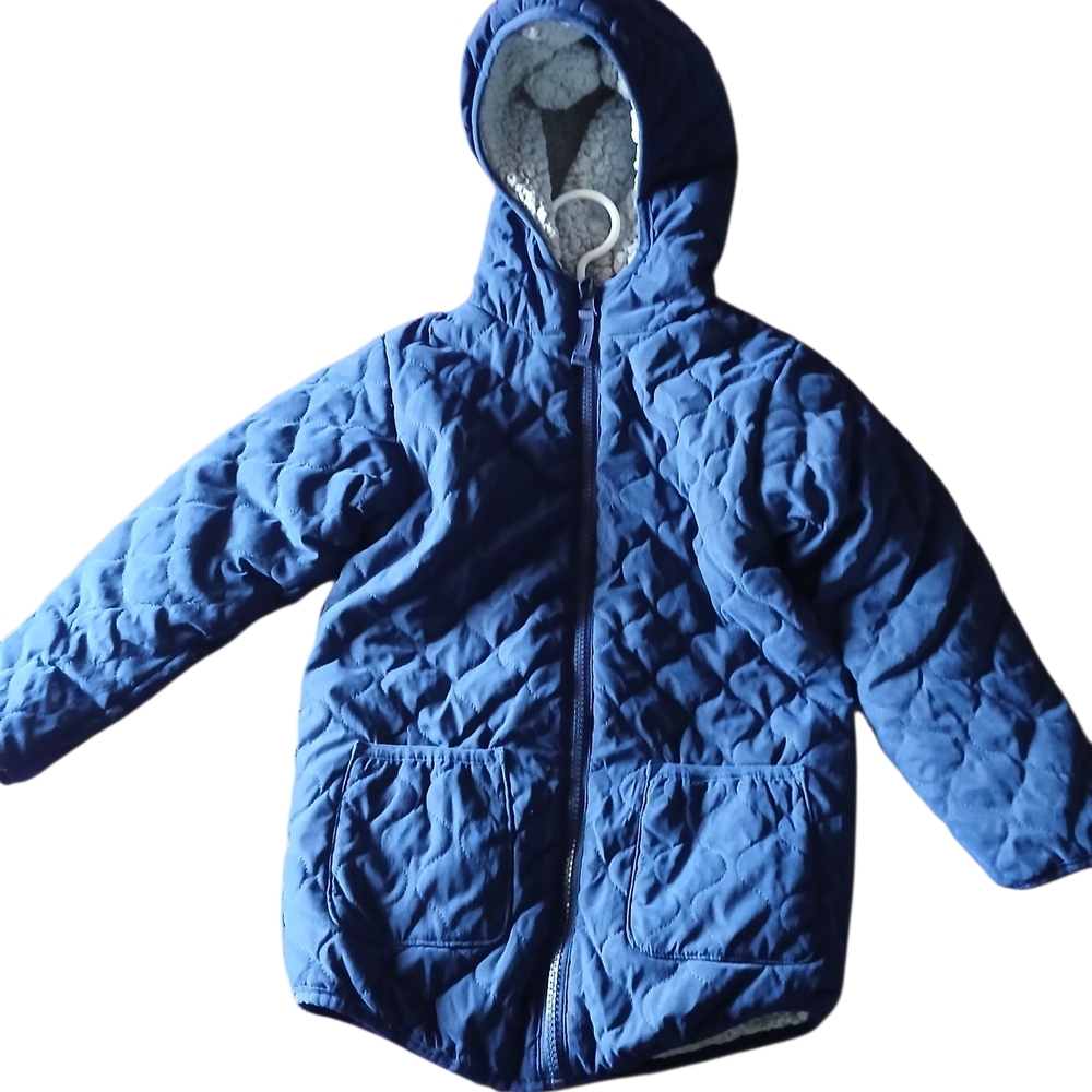 Kids Quilted Blue Hooded Jacket